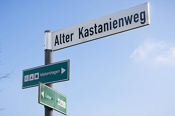 Straßenschild Alter Kastanienweg, Miekenhagen